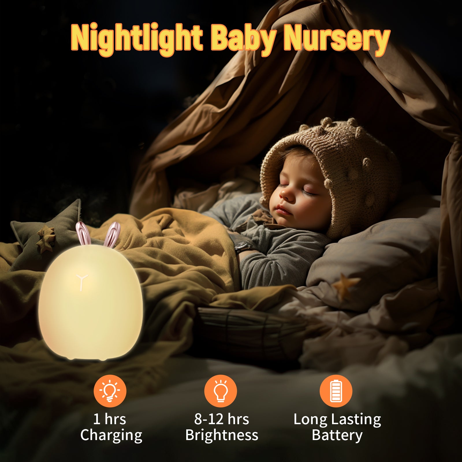 Silicone Baby Night Light – Touch & Clap LED Nursery Lamp - Image 2