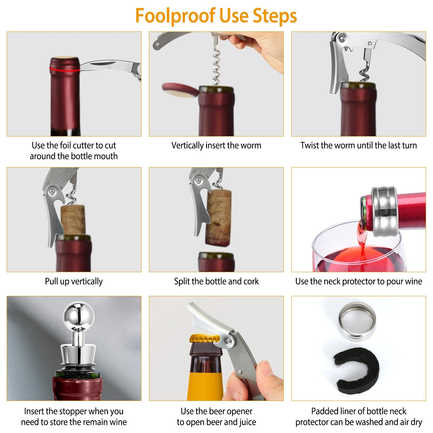 3-Piece Wine Opener Set – Corkscrew Foil Cutter & Stopper - Image 5