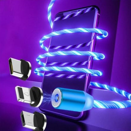 Magnetic LED Charging Cable – Flowing Light for iPhone, Android & Type-C