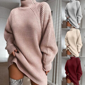 Women’s Turtleneck Sweater Dress – Winter Warm Long Knit