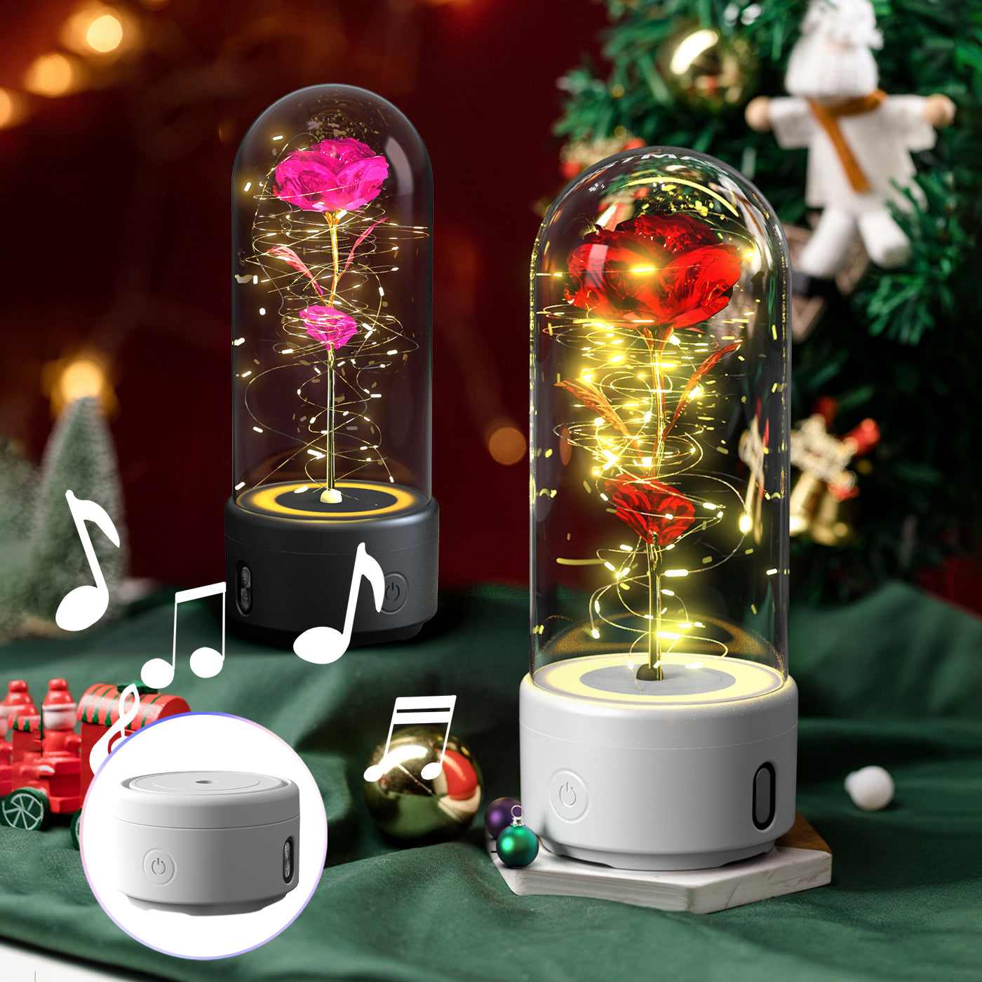 2-in-1 LED Eternal Rose – Bluetooth Speaker Glass Dome Gift