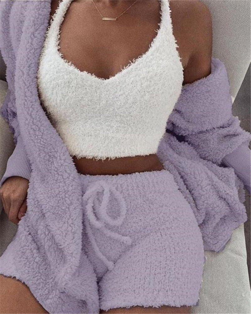 Women’s 3 Piece Loungewear – Long Sleeve Top & Shorts Set - Image 7