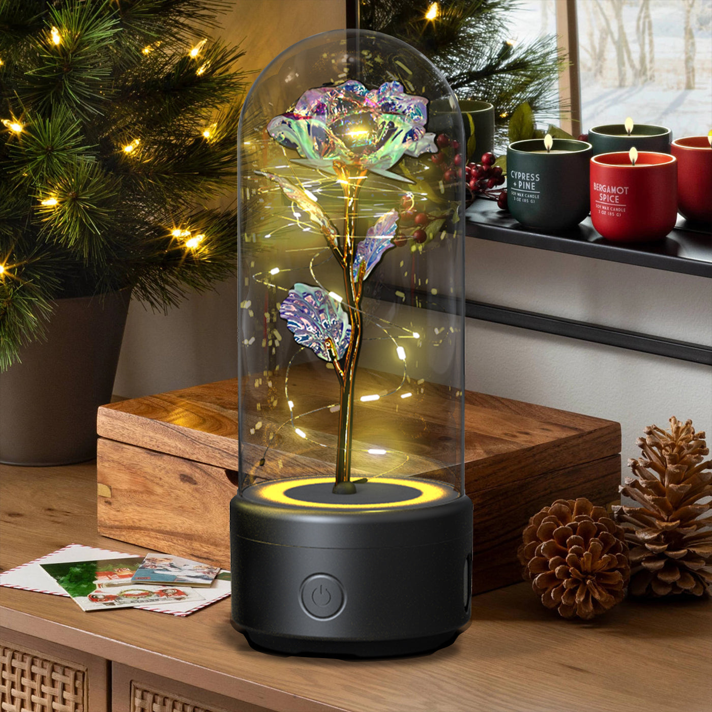 2-in-1 LED Eternal Rose – Bluetooth Speaker Glass Dome Gift - Image 4