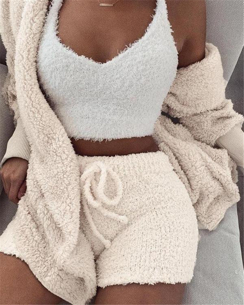 Women’s 3 Piece Loungewear – Long Sleeve Top & Shorts Set - Image 2