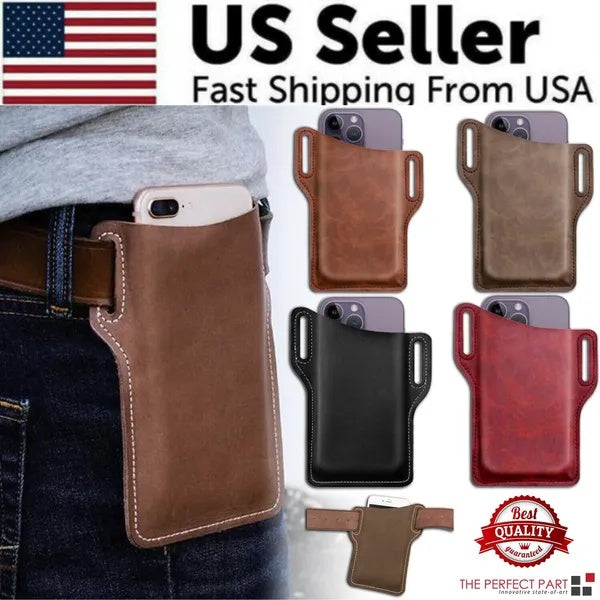 Men’s Phone Belt Pouch – Leather Waist Holster Case