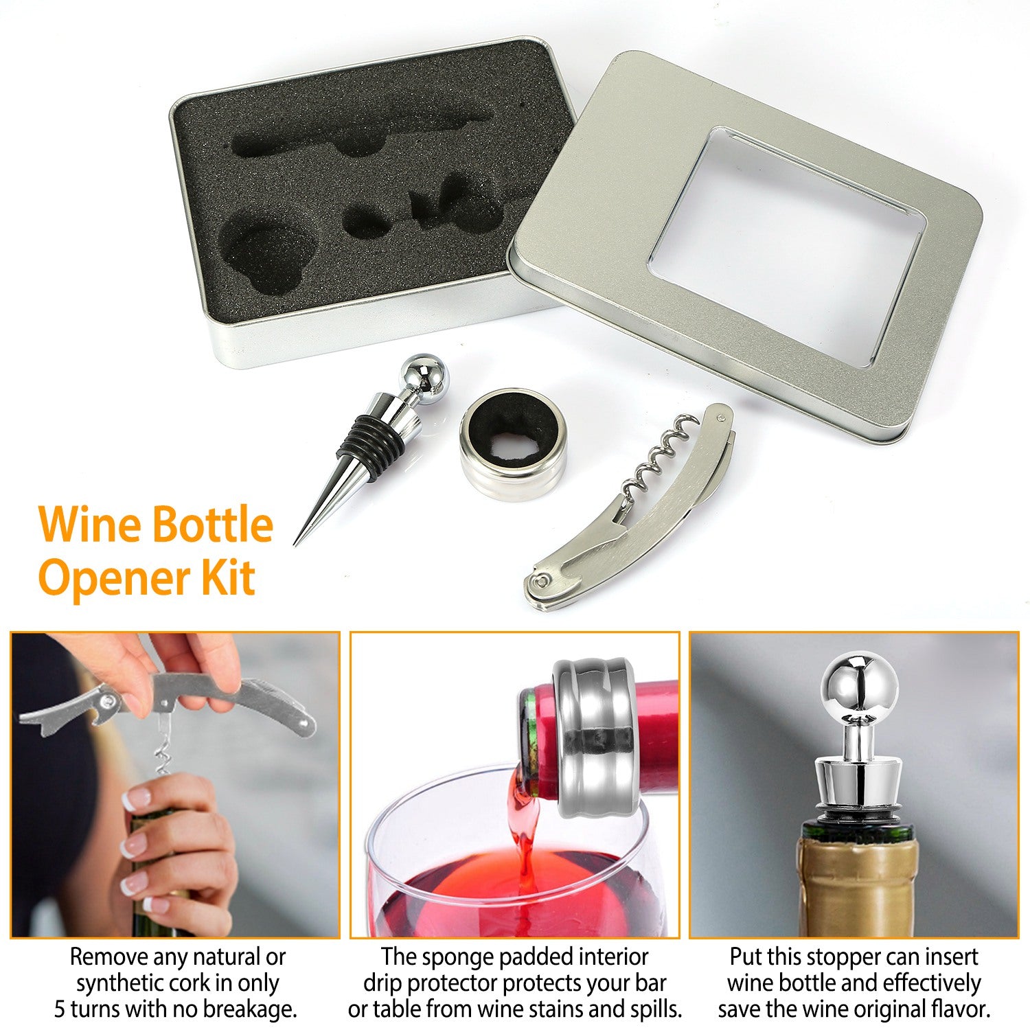 3-Piece Wine Opener Set – Corkscrew Foil Cutter & Stopper - Image 9