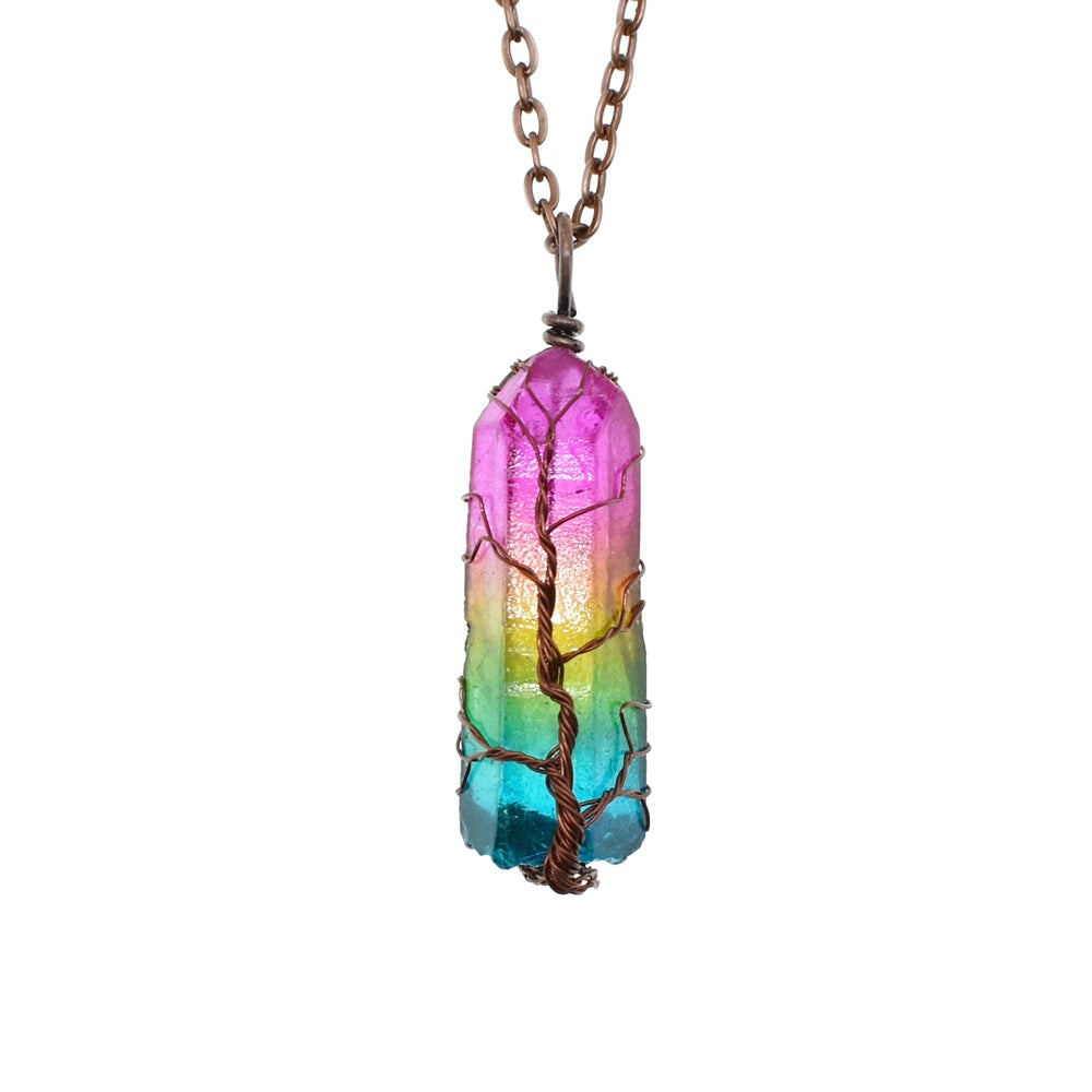 Crystal Pillar Necklace – Tree of Life Fashion Pendant - Image 2