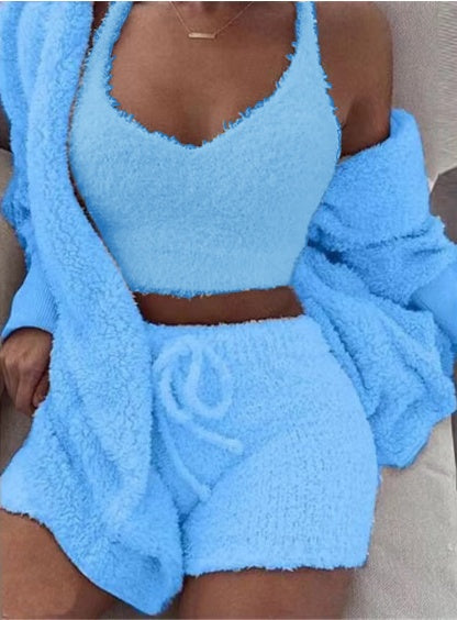 Women’s 3 Piece Loungewear – Long Sleeve Top & Shorts Set - Image 16
