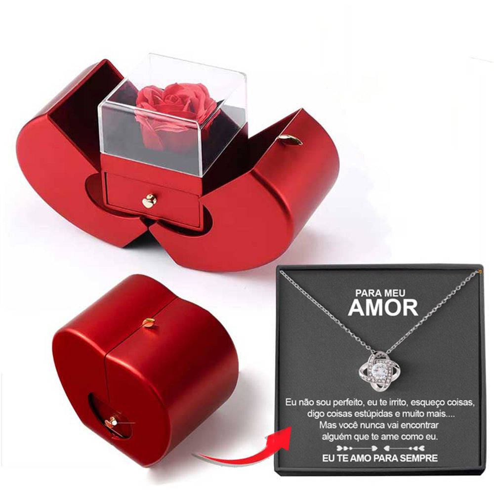 Red Apple Rose Jewelry Box – Heart Necklace Gift Set - Image 10