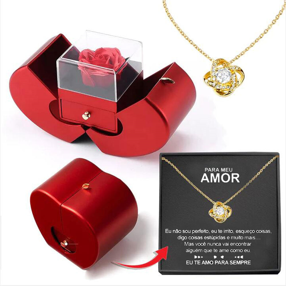 Red Apple Rose Jewelry Box – Heart Necklace Gift Set - Image 9