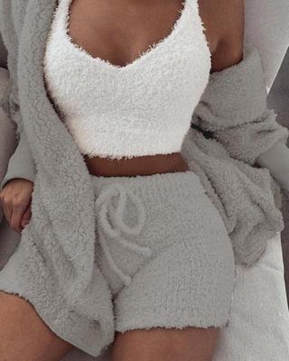 Women’s 3 Piece Loungewear – Long Sleeve Top & Shorts Set - Image 3