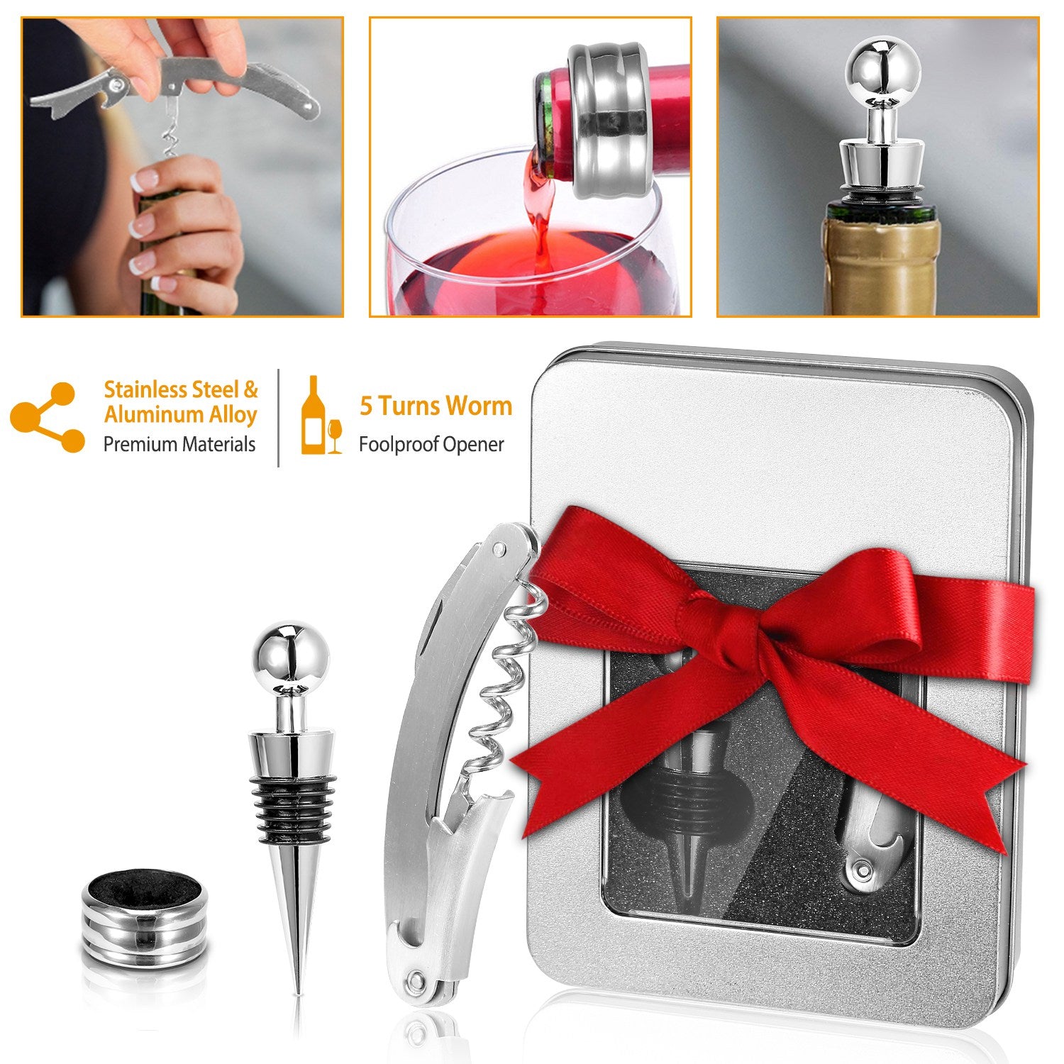 3-Piece Wine Opener Set – Corkscrew Foil Cutter & Stopper