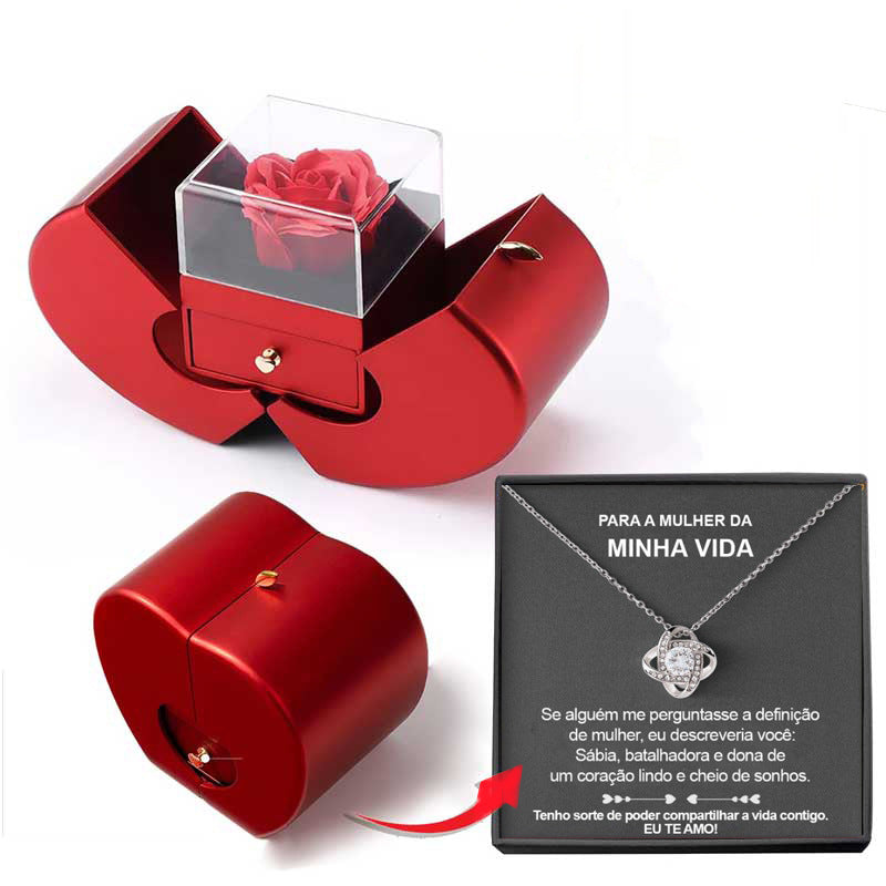 Red Apple Rose Jewelry Box – Heart Necklace Gift Set - Image 6