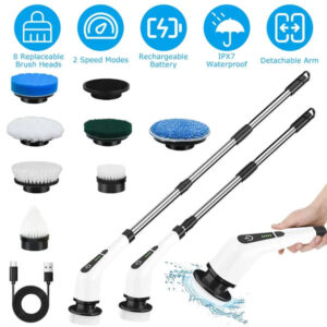 Electric Spin Scrubber Cordless Cleaning Brush with Extendable Handle & 8 Replaceable Heads