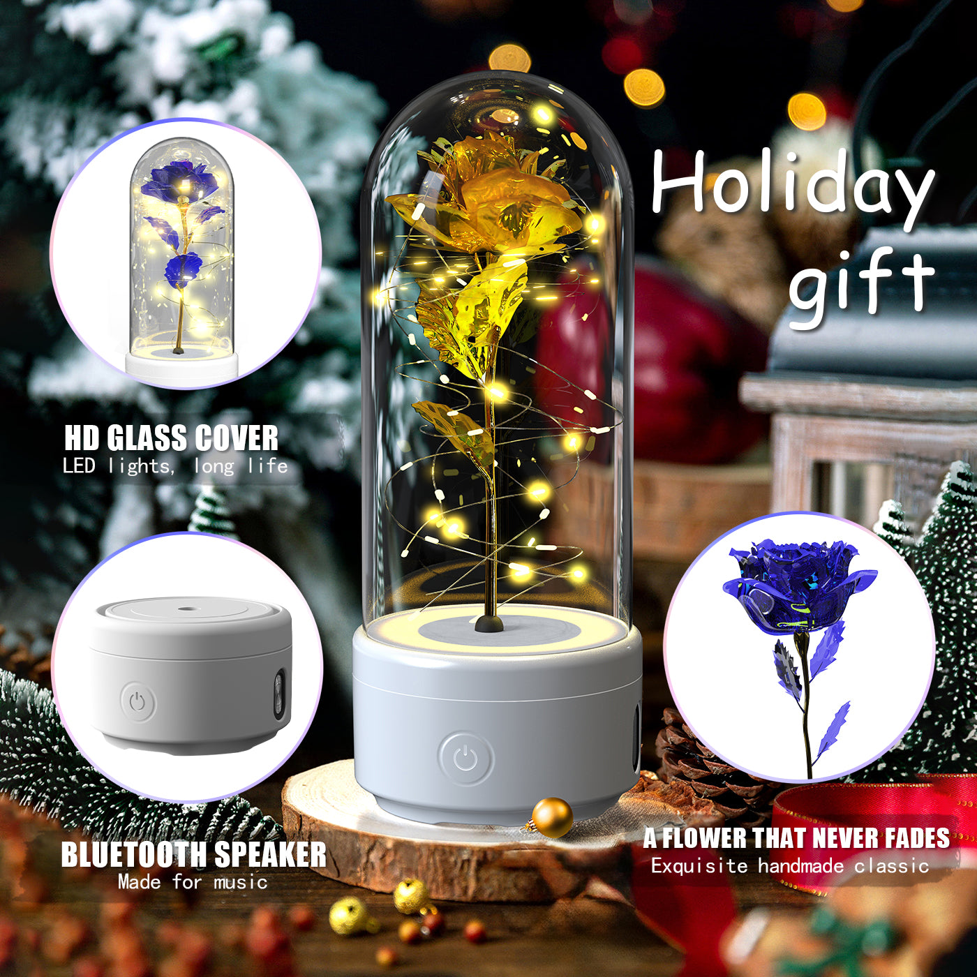 2-in-1 LED Eternal Rose – Bluetooth Speaker Glass Dome Gift - Image 2