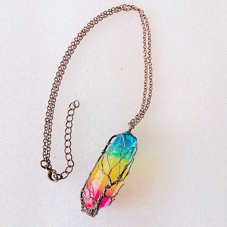 Crystal Pillar Necklace – Tree of Life Fashion Pendant - Image 9