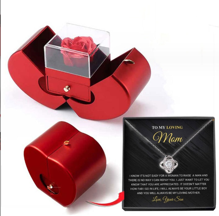 Red Apple Rose Jewelry Box – Heart Necklace Gift Set - Image 16