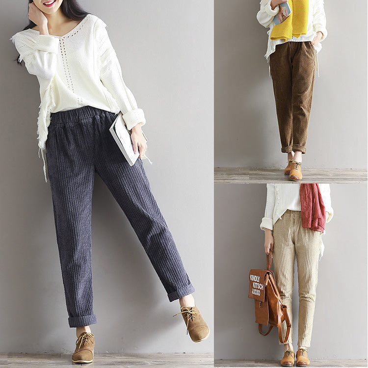 Women’s Corduroy Trousers – Cozy Loose Fit Pants
